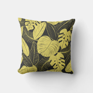 Coussin Patte Tropicale Noir Jaune Deux Tons