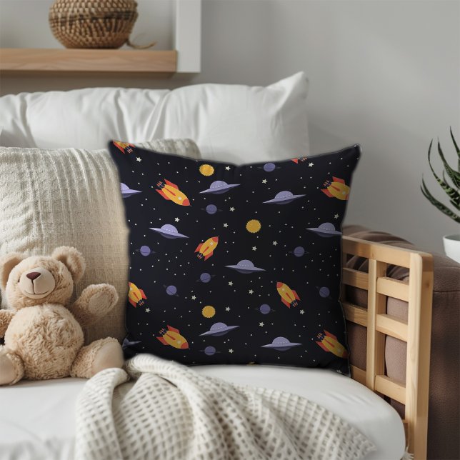 Coussin Pattern space lavender orange black (Pattern space lavender orange black throw pillow.)