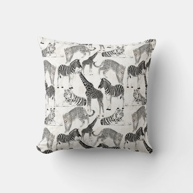 Coussin Patters de Stylish Black et White Jungle Animals (Recto)