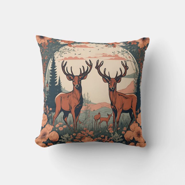 Coussin Pâturage de cerfs géants D9 (Recto)