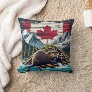 Coussin Pavillon de l'édifice Beaver près du drapeau canad
