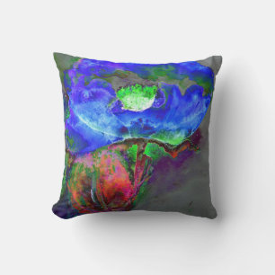 Coussin pavot bleu floral Abstrait