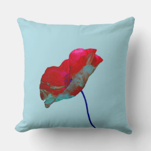 Coussin Pavot bleu rouge sur bleu pastel