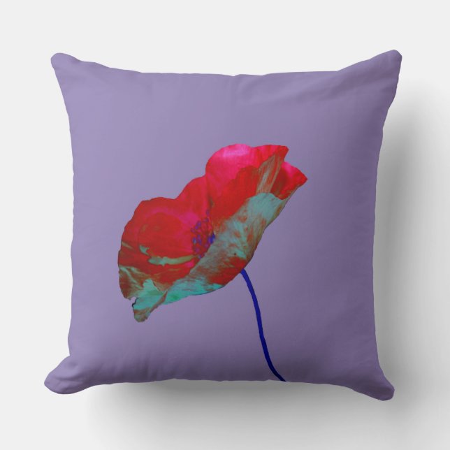 Coussin Pavot bleu rouge sur violet chaud (Recto)