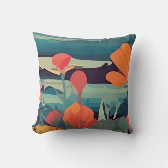 Coussin Pavot et queue de renard Abstrait champ de fleurs (Recto)