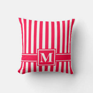 Coussin Pavot moderne en bande avec Monogramme