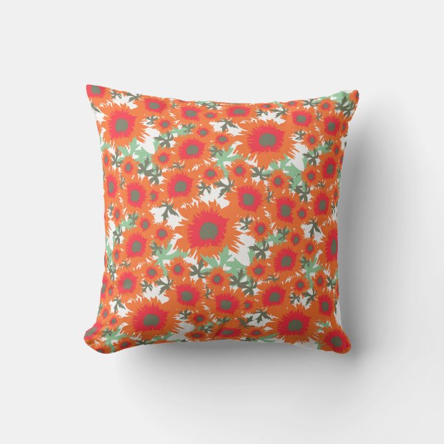 Coussin Pavot orange, vert et blanc pilon (Recto)