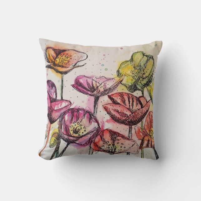 Coussin Pavot rose rose violet Fleurs de pavot Pavois Flor (Recto)