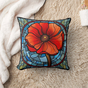 Coussin Pavot rouge en verre tendu