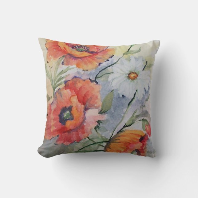 Coussin Pavots de rouge d'aquarelle (Recto)