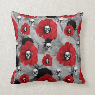 Coussin Pavots et crânes de point de polka