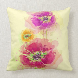 Coussin Pavots peints 2 d'aquarelle