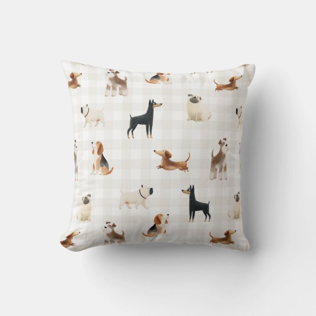 Coussin Paws Gingham jolis chiens  (Recto)