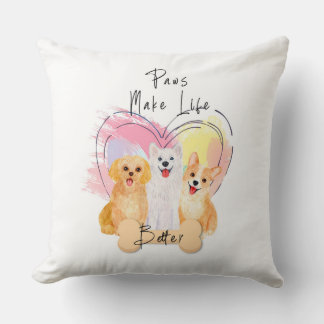 Coussin Paws Make Life Better Pillow – Cute Trio of Happy
