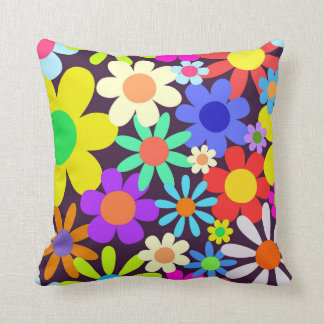 Coussin Pays des années 60 rétro Champ de marguerite flora