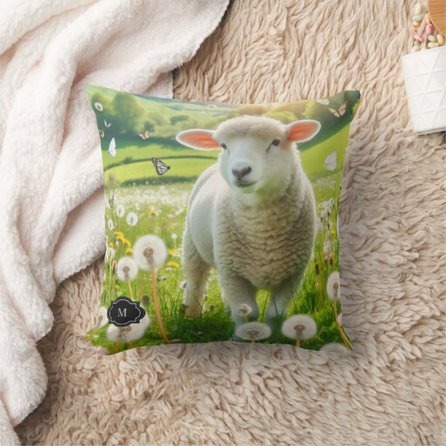 Coussin Pays monogrammé de la famille des moutons rustique (Couverture)