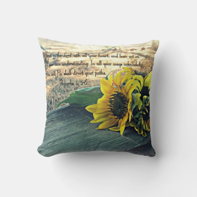 Coussin Pays-Occidental, tournesols et vers de bible (Recto)