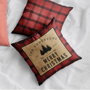 Coussin Pays Rustique Nom de famille Joyeux Noël Pressé