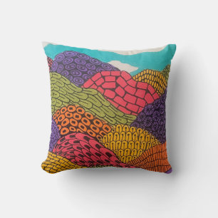 Coussin Paysage Abstrait Courbé aux Crayons de Couleur 