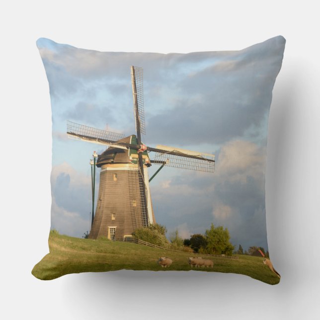 Coussin Paysage avec des moulins à vent et des moutons (Recto)