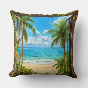 Coussin Paysage de fenêtre factice Vue panoramique de la n