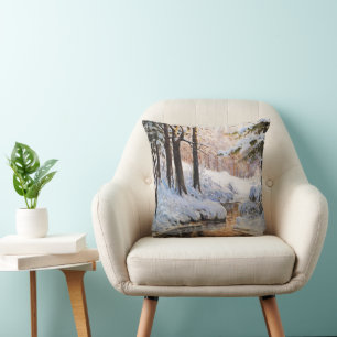Coussin Paysage de la forêt de neige, Walter Moras