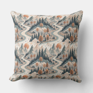 Coussin Paysage de montagne et rivière Motif abstrait Boho