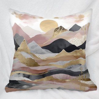 Coussin Paysage de Montagnes Abstraites d'or rose