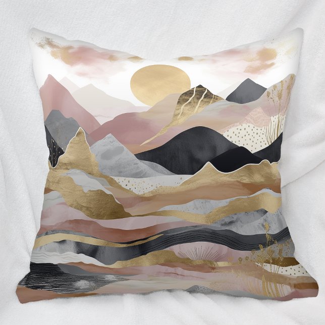 Coussin Paysage de Montagnes Abstraites d'or rose (Créateur téléchargé)