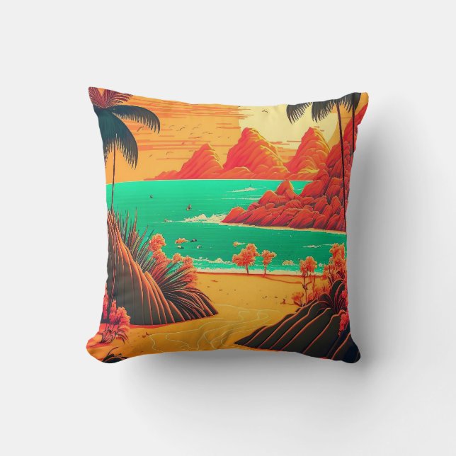 Coussin Paysage de plage tropicale en été coloré | (Recto)
