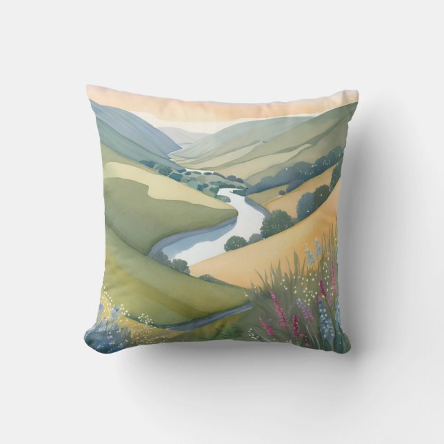 Coussin Paysage de Rolling Hills | Aquarelle magnifique (Recto)