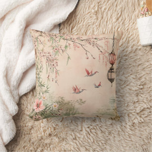 Coussin Paysage de sérénité aux cerisiers en fleurs roses 