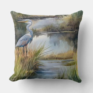 Coussin Paysage du ruisseau avec Heron gris