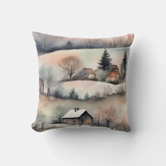 Coussin Paysage Hiver Pastel Aquarelle