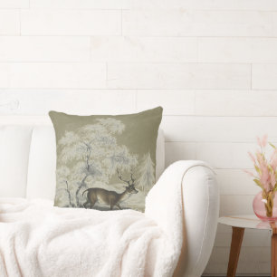 Coussin Paysage hivernal vintage avec cerf