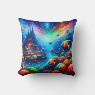 Coussin "Paysage marin surréaliste : rideau d'utopie aquat
