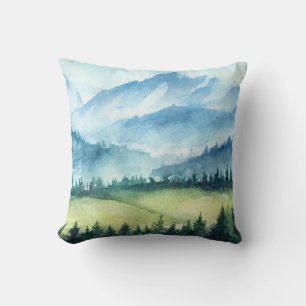 Coussin Paysage montagnard, aquarelle illustration artisti