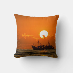 Coussin Paysage Naturel Coucher de Soleil avec Bateau-6846
