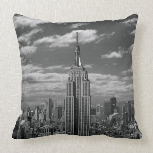 Coussin Paysage noir et blanc d'horizon de New York City