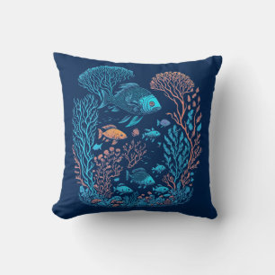 Coussin Paysage sous-marin poissons colorés et récif coral