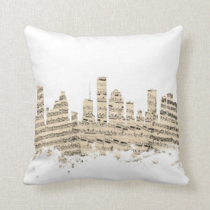 Coussin Paysage urbain de musique de feuille d'horizon de