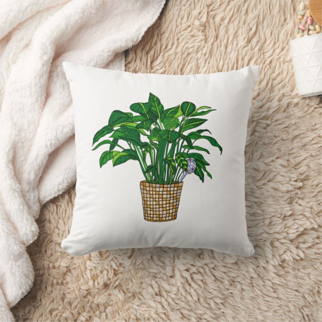 Coussin Peace Lily Plante tiré à main (Couverture)