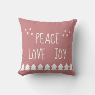 Coussin Peace Love Joy White Script Soft Rose Christmas T