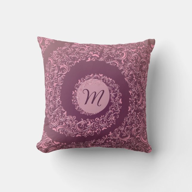 Coussin Peach Damask Monogramme (Recto)