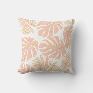 Coussin Peach tropical monstera feuille motif