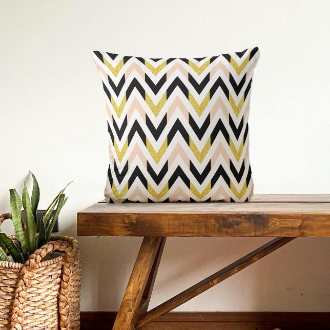 Coussin Peachon rose, noir, or & blanc Trappes Chevron (Créateur téléchargé)