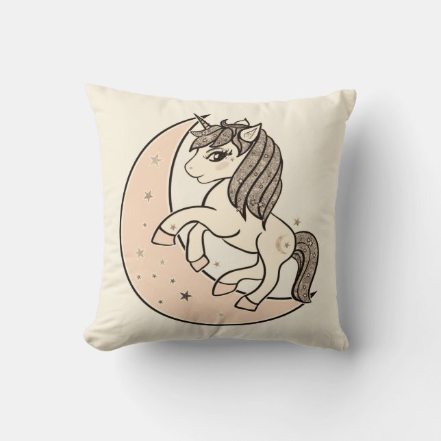 Coussin Peachy Blush Rose Céleste Lune & Étoiles Unicorne (Recto)