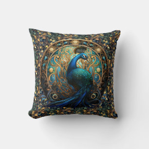 Coussin Peacock Art Nouveau sur l'oreiller à lancer d'ivoi