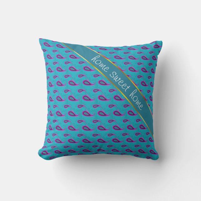 Coussin Peacock Blue Paisley (Recto)