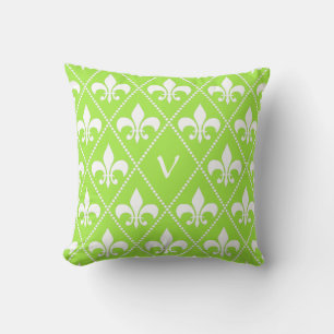 Coussin Pear Green Fleur de Lis avec monogramme initial